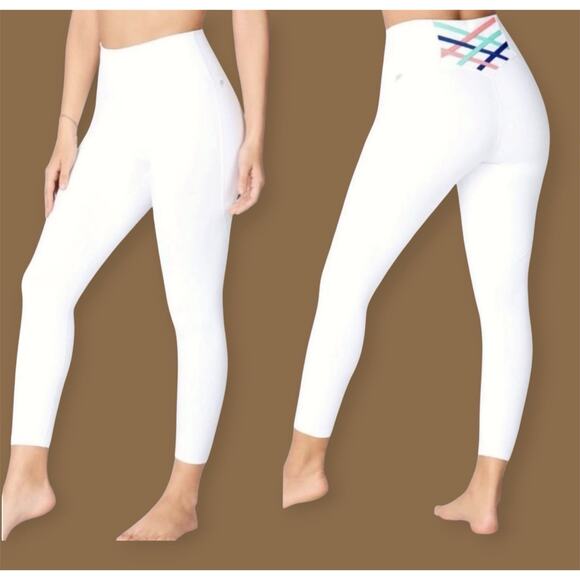 FABLETICS Crisscrossed Back White Leggings Large Workout Gym Training Pilates - Picture 1 of 9